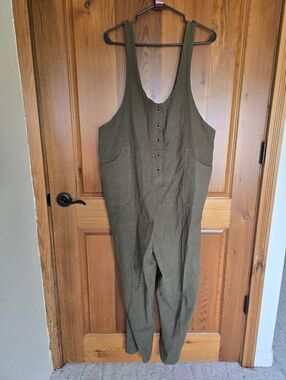 YeoKou, Olive Green Linen-Blend Jumpsuit, Sz. XL